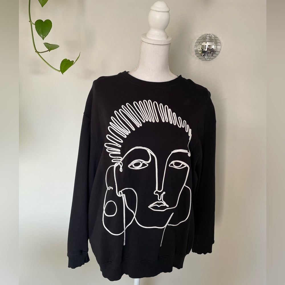 Zara Embroided Abstract Line Design Sweatshirt